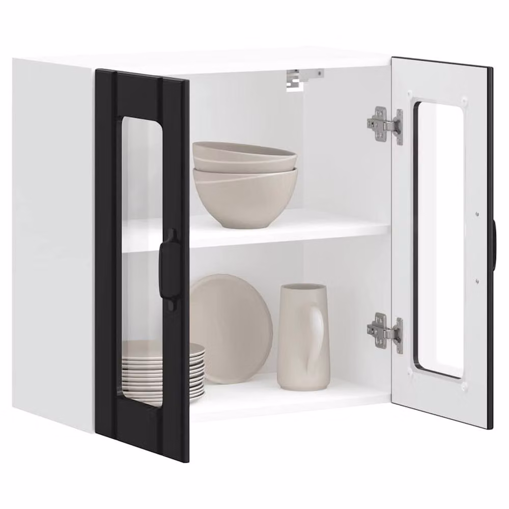 Berkfield Home Lucca Black Wall Mounted Kitchen Cabinet with Glass Doors and Internal Shelves – 3
