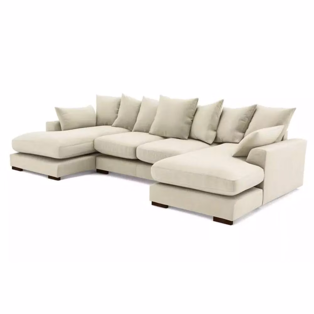 Snug Furniture Birmingham Ltd Linea Reversible U-Shape Double Ended Plush Velvet Sofa with Matching Ottoman and Scatter Cushions in Cream – 2