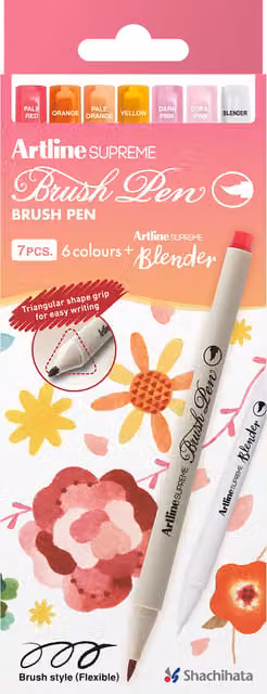Artline Supreme Brush Pens in Pink, Pack of 7