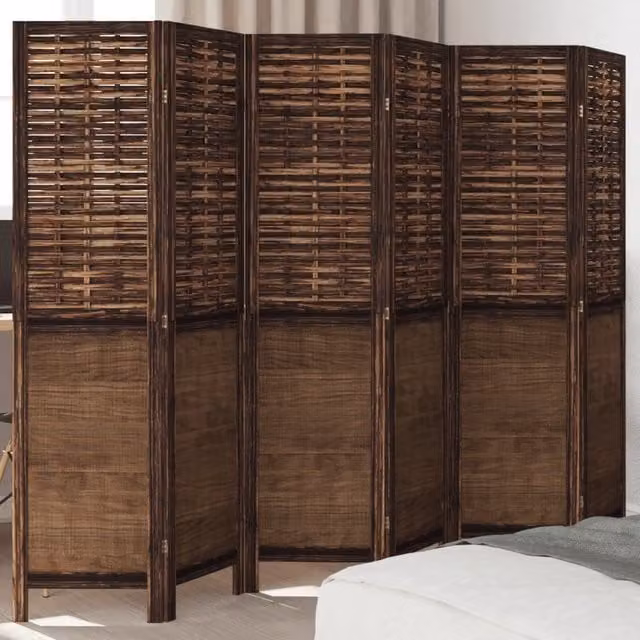 Berkfield Home 6-Panel Room Divider in Dark Brown Solid Paulownia Wood