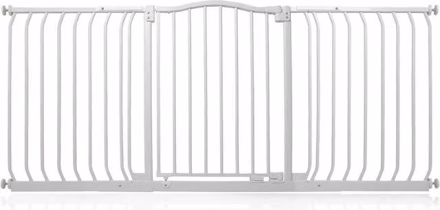 Safetots Extendable Curved Top Safety Gate in White, No-Drill Swing Door for Doors and Stairs, Width: 161 cm