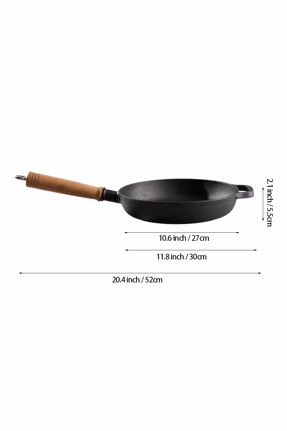 Living and Home Black Cast Iron Frying Pan with Removable Wooden Handle, Diameter: 27 cm – 4