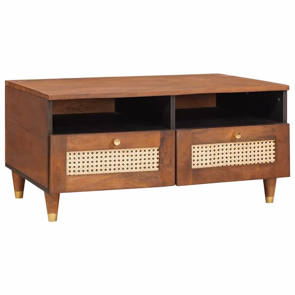 Berkfield Home Traditional Mango Wood Coffee Table with Drawer and Shelf in Brown – 1