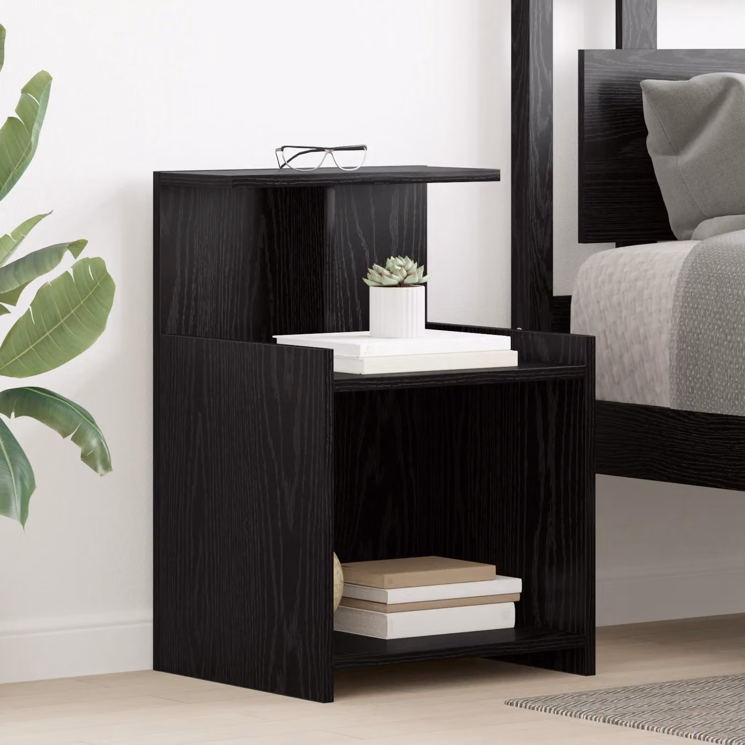 Berkfield Home Black Oak Bedside Cabinet, W/D/H: 40 x 35 x 60 cm – 3
