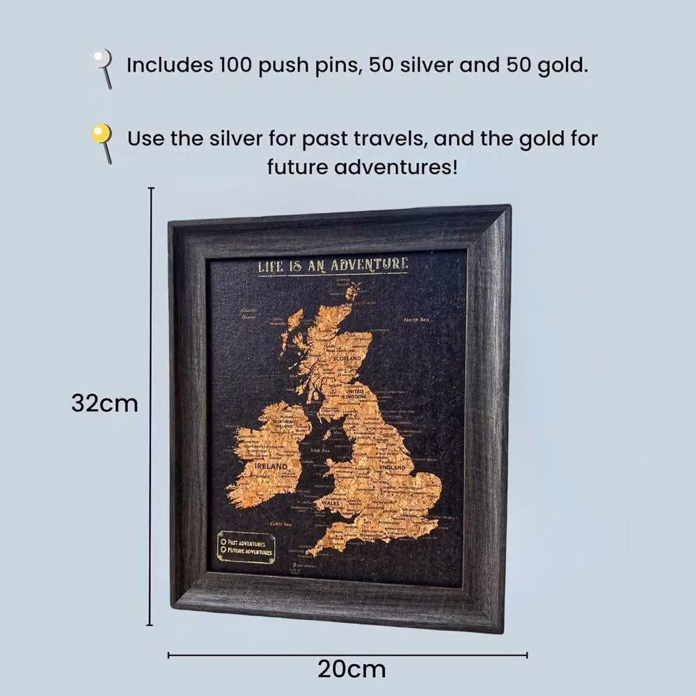 Fragranced Humour UK Cork Map with Push In Pins, Black, W/D/H: 30 x 2 x 25 cm – 3