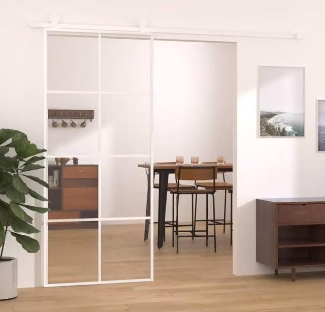 Berkfield Home Modern Sliding Glass and Aluminium Door, White, W: 90 cm, H: 205 cm