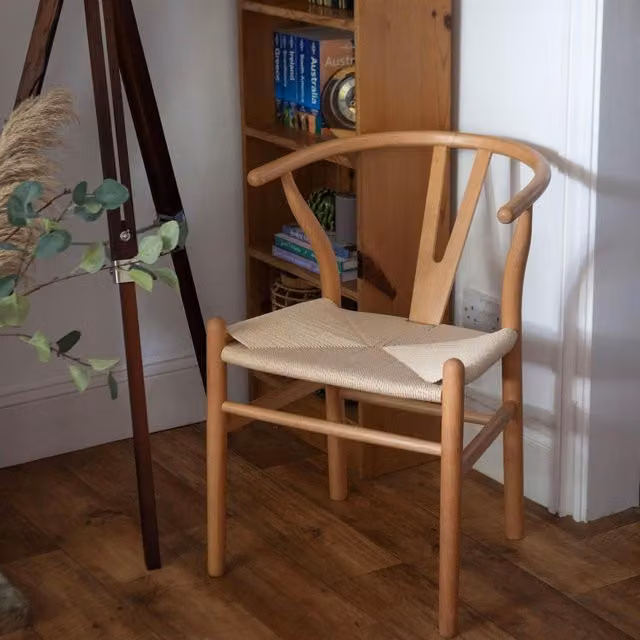 Nicholas Winter Scandinavian Style Beech Wood Dining Chair with Armrests in Beige and Yellow