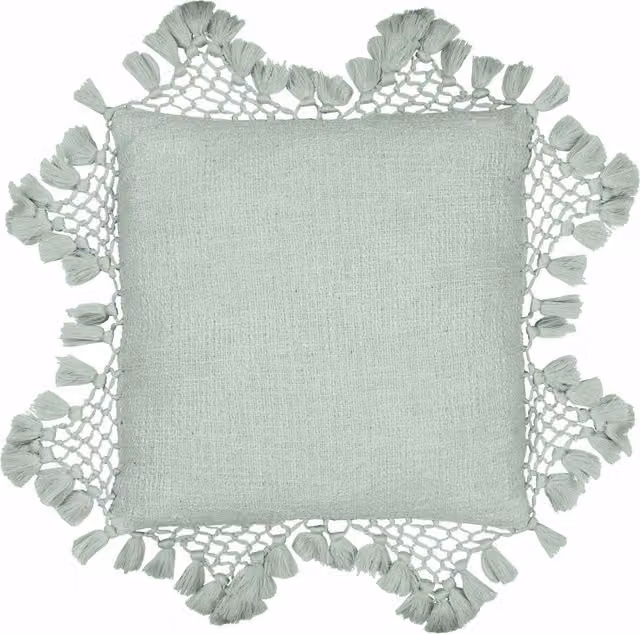 Make It A Home Boho Cotton Macram Tassel Cushion in Green
