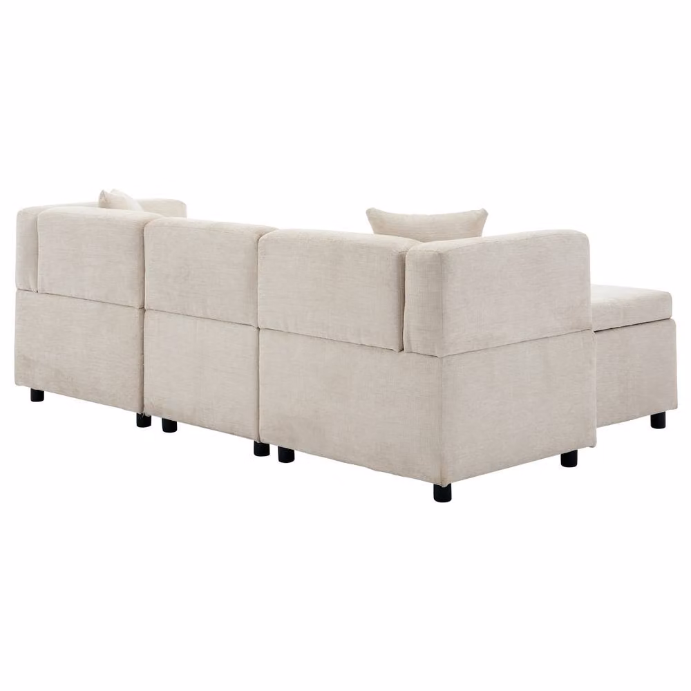 Rolipo Beige Fabric L-Shaped Sectional Sofa with Reversible Design, Matching Storage Ottoman and Scatter Cushions – 2