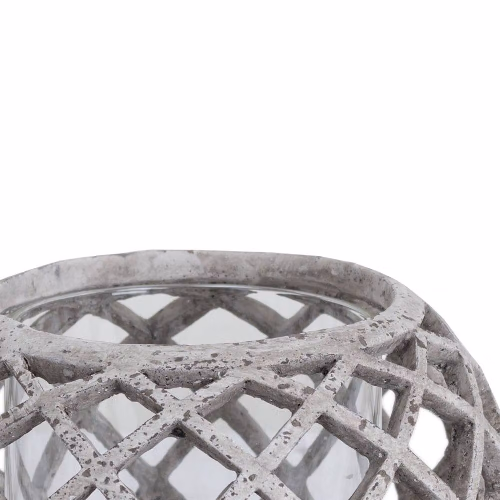 Hill Interiors Large Round Ceramic Lattice Hurricane Lantern in Grey – 2