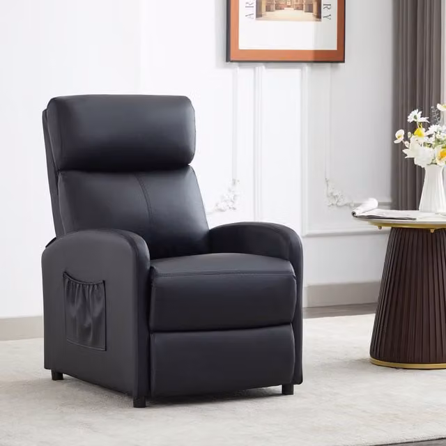 MCC Direct CozyLiving Black Faux Leather Push Back Reclining Armchair