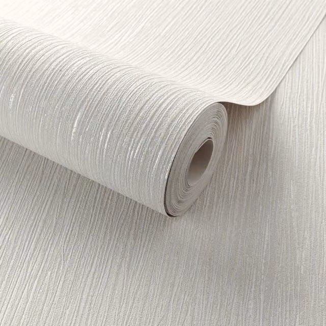 Grandeco White Botanical Plain Classic Vinyl Wallpaper Roll