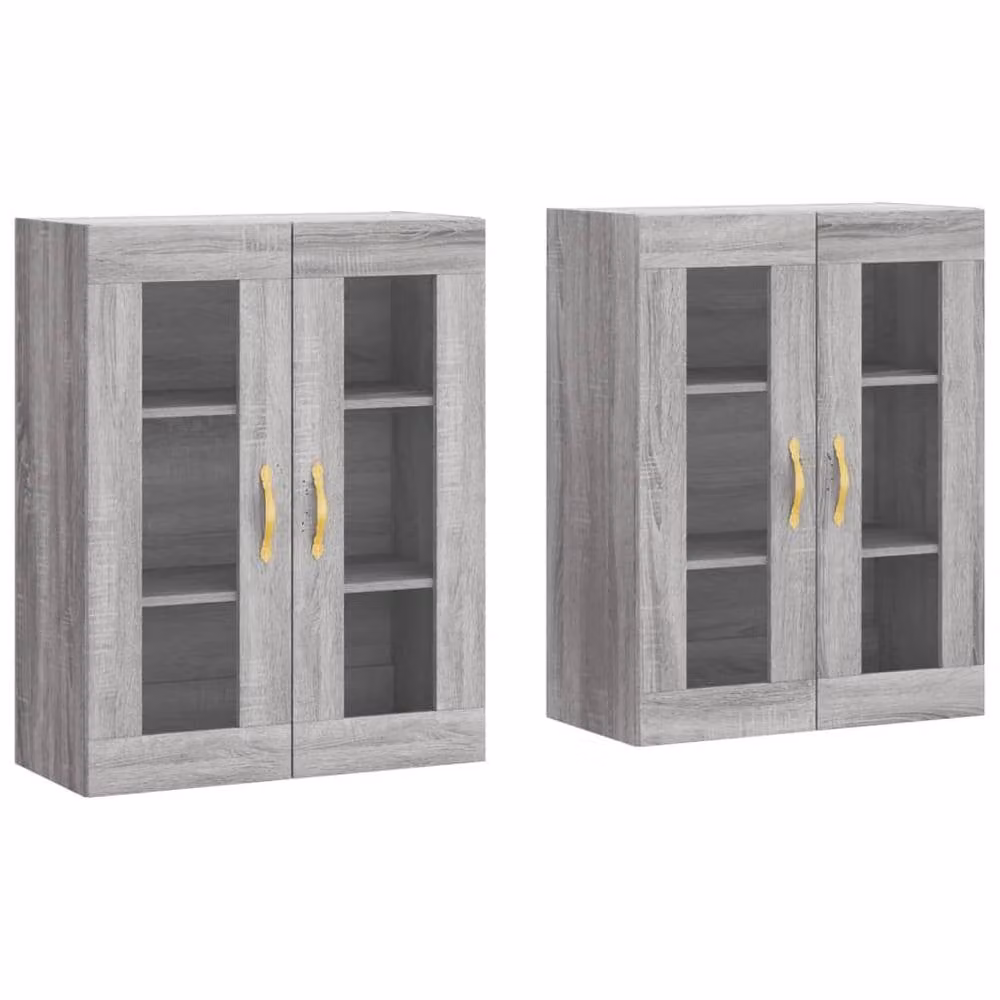 Berkfield Home Wall Mounted Cabinets with Glass Doors, Grey Sonoma Engineered Wood, 2 Pack – 3