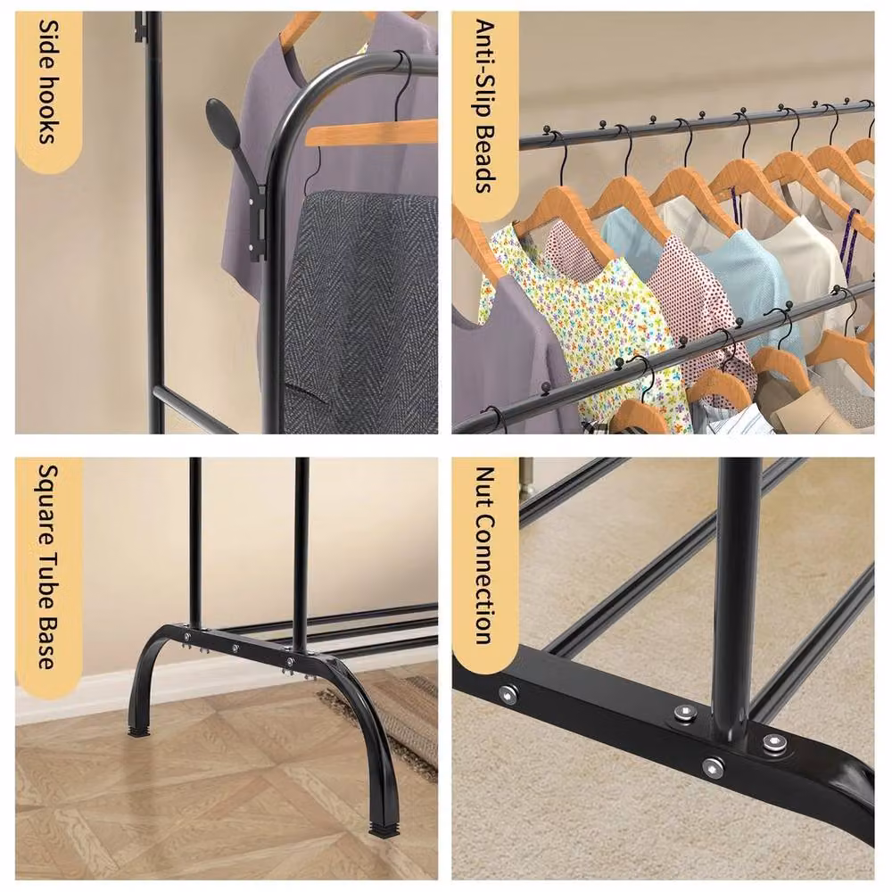 FORGEVIO Single Pole Clothes Rail Rack in Black, H: 150 cm, W: 50 cm – 4
