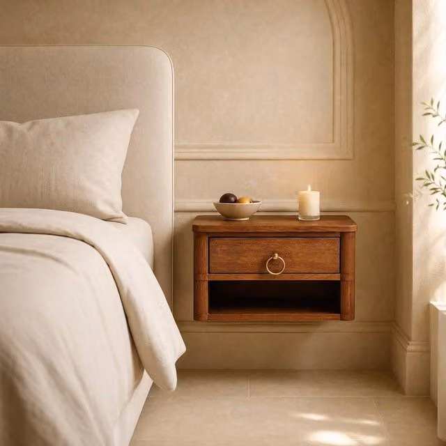 STILVORA Modern Wall-Mounted Oak Wood Nightstand in Brown