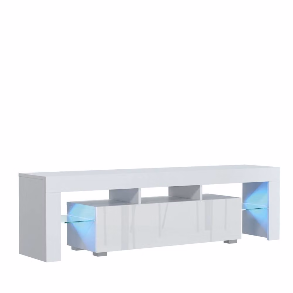 Mex Furniture LTD Aria Modern TV Unit in White with Glossy MDF Finish and Integrated LED Lighting, W: 160 cm, D: 35 cm, H: 45 cm – 6