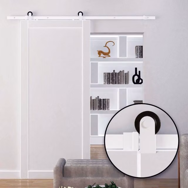 HOMCOM White Modern Antique Style Steel Sliding Door Set Kit
