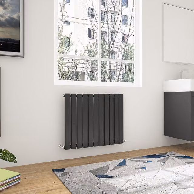 AicaBathroom Horizontal Flat Panel Steel Central Heating Radiator in Black, W: 74.8 cm, H: 60.0 cm