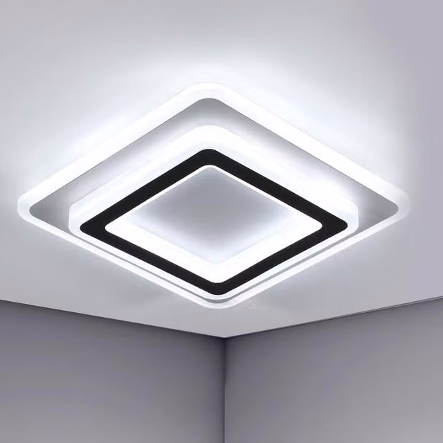 Pheashine Black and White Square LED Ceiling Light, 38W, 6500K Cool White, W/D/H: 29 x 29 x 5.5 cm