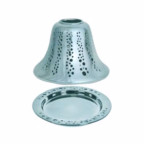 Aroma Accessories Obsidian Ceramic Candle Shade and Tray Set in Blue and Silver