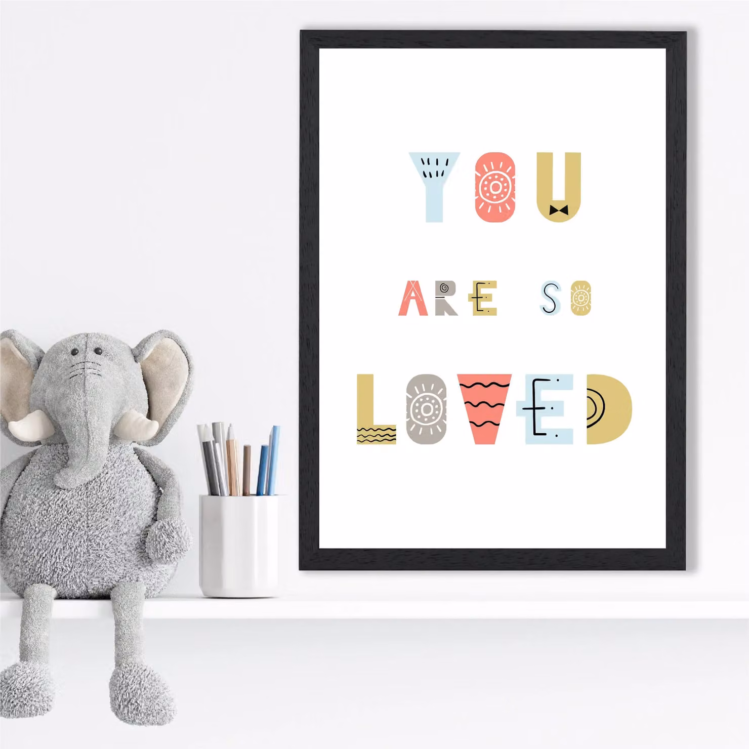 ARTZE You Are So Loved Scandi Quote Framed Print, Blue and Multicolour, A2, Black Frame – 2