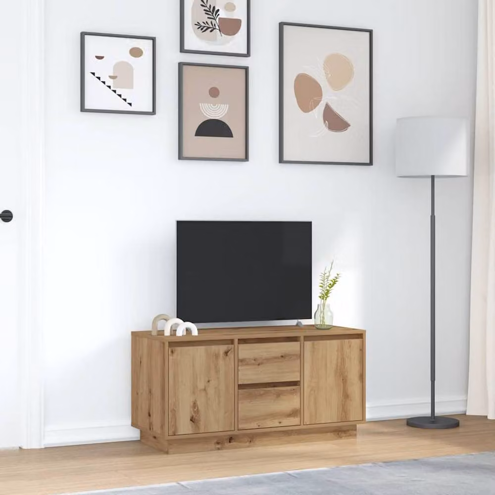 Berkfield Home Artisan Oak TV Cabinet with LED Lights in Brown, W/D/H: 100 x 41 x 50 cm – 4