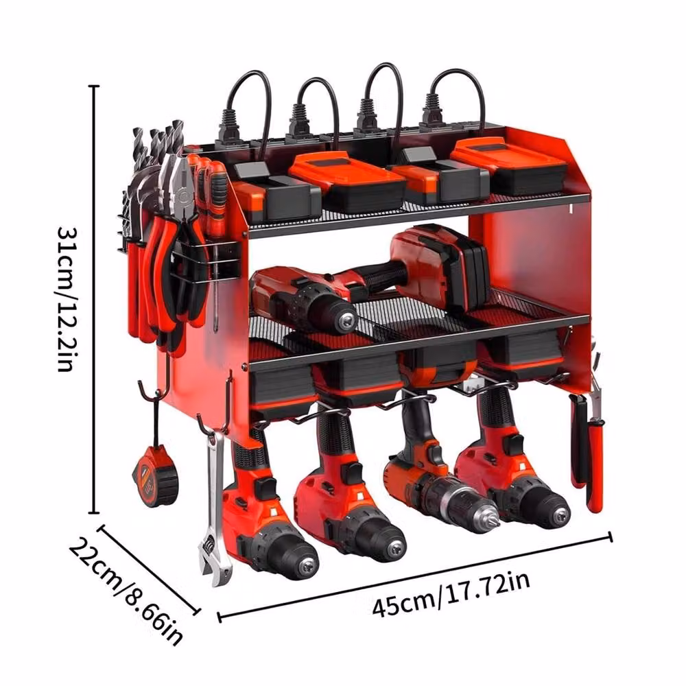 Nordara Heavy Duty Wall Mounted Power Tool Organizer Storage Rack in Red – 2