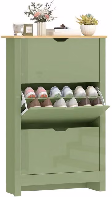 KORVIXA High Gloss Green Shoe Storage Cabinet with 3 Drawers