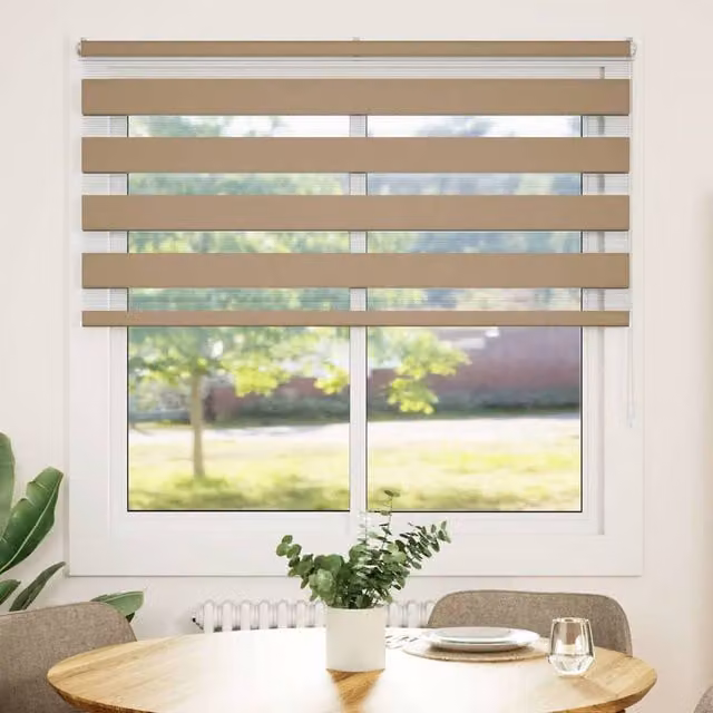 Berkfield Home Zebra Day and Night Blind in Sand Brown Polyester, W: 145 cm, H: 100 cm