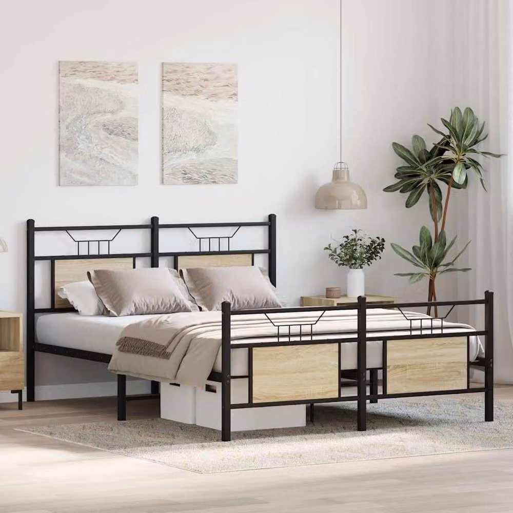 Berkfield Home Sonoma Oak Bed Frame in Brown, W/D/H: 140 x 200 x 91.5 cm – 2
