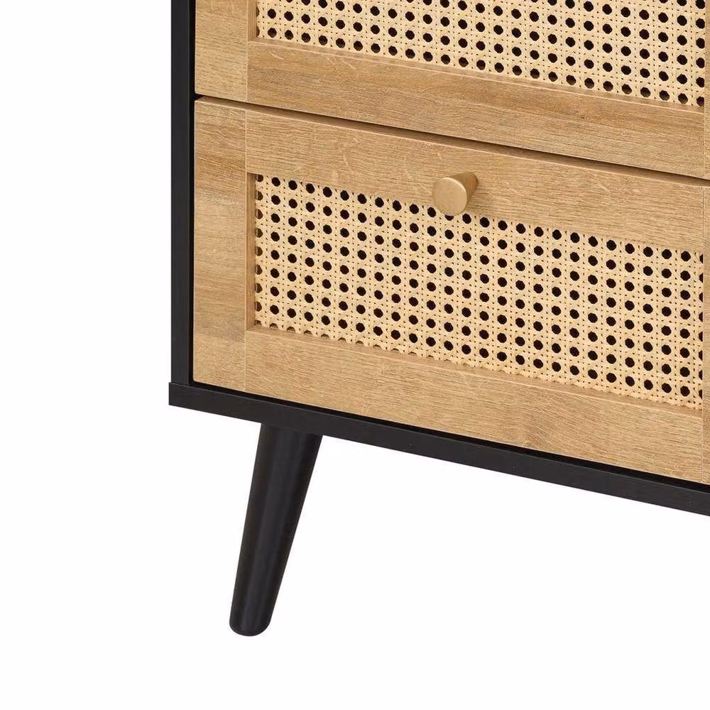 FORGEVIO Black PVC Rattan 2 Drawer Bedside Storage Unit – 5