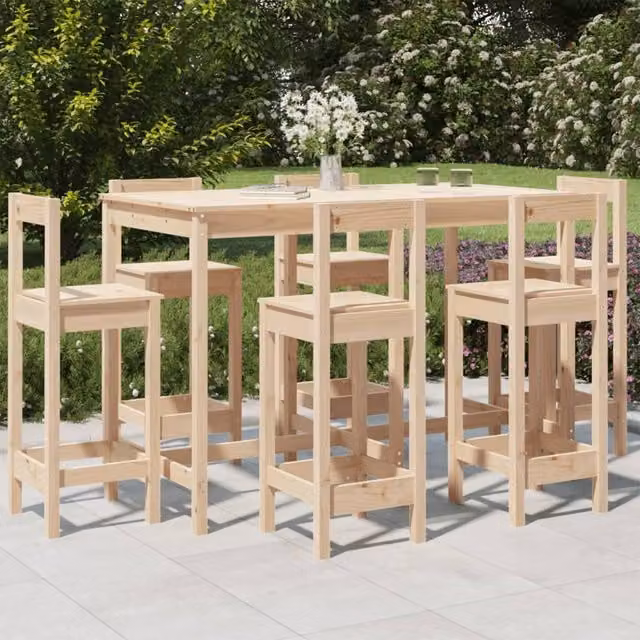 Berkfield Home 7 Piece Rustic Solid Wood Pine Garden Bar Set in Brown – 1