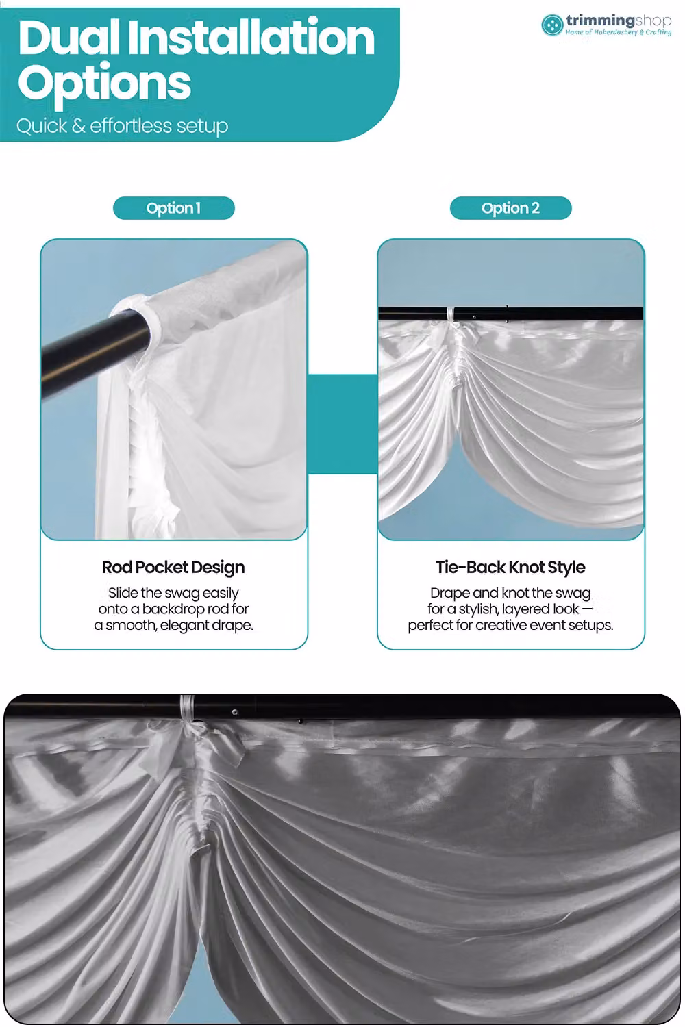 Neel Blue White Ice Silk Detachable Swag Curtain Panel Backdrop – 3