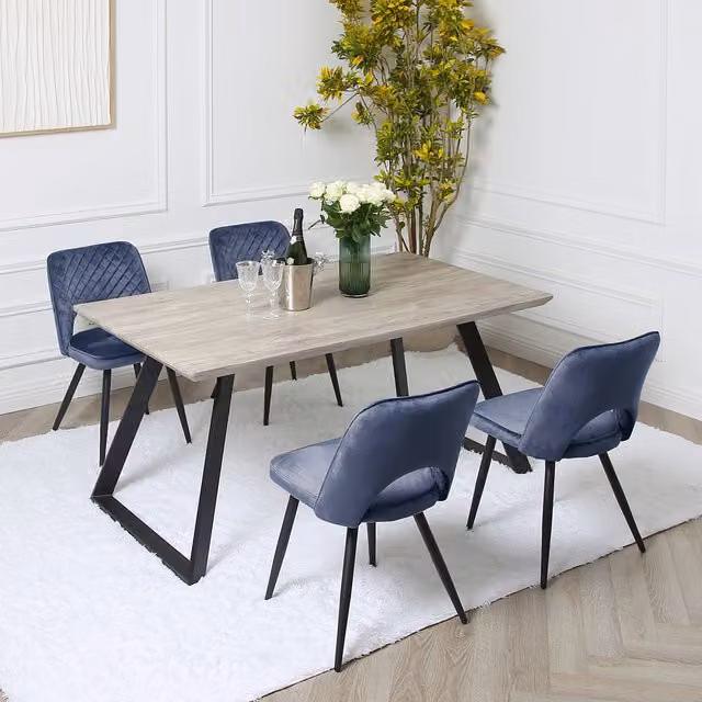 Home Garden Direct Dorchester Dining Set with Rectangular Table and 4 Blue Upholstered Chairs