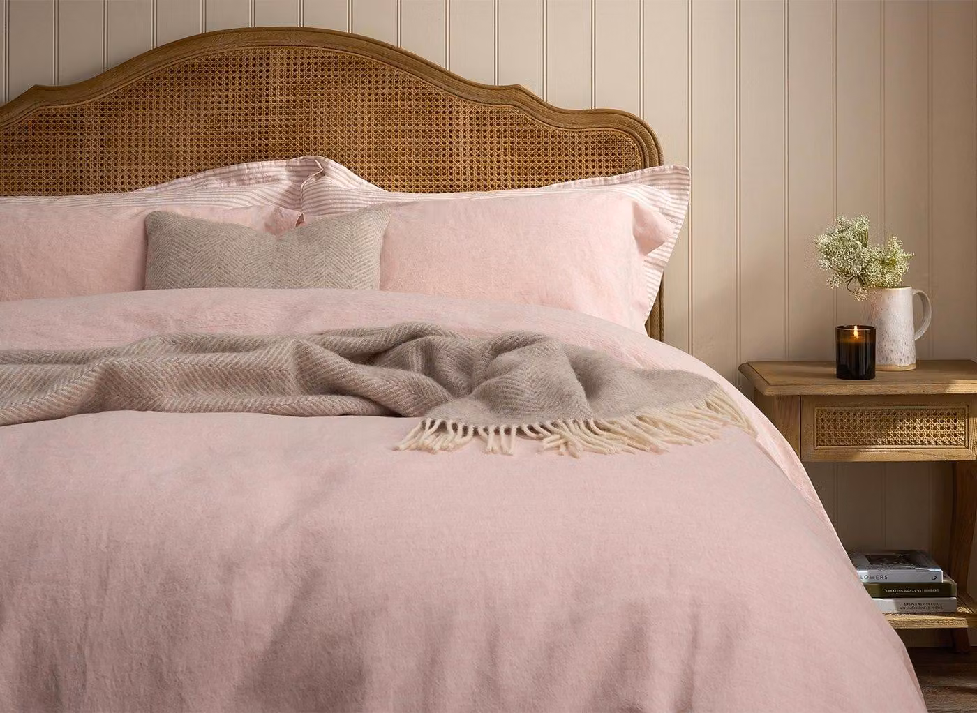 Feather & Black Amelie Pink Striped Linen and Cotton Duvet Cover