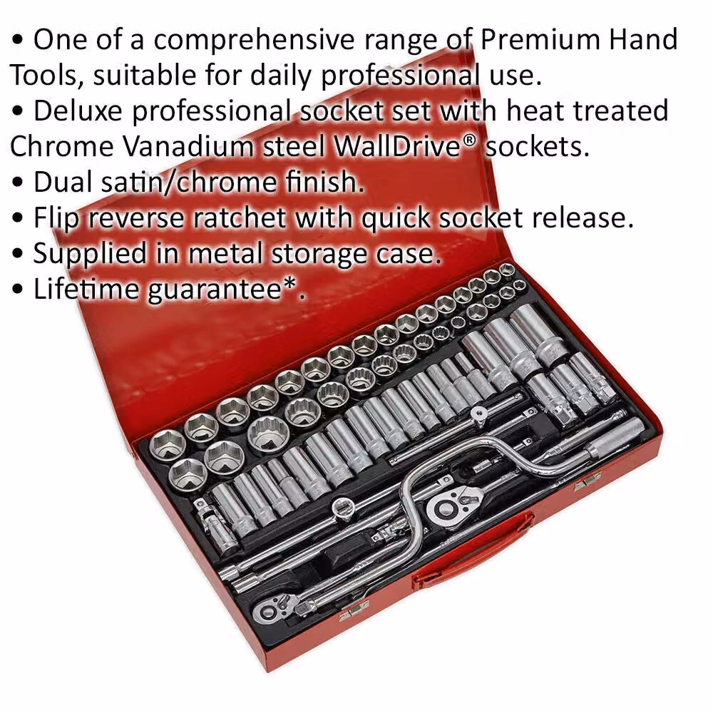Loops 64 Piece Socket Set with 1/2" and 3/8" Metric and Imperial Square Drive and Ratchet Handle in Multicolour – 2