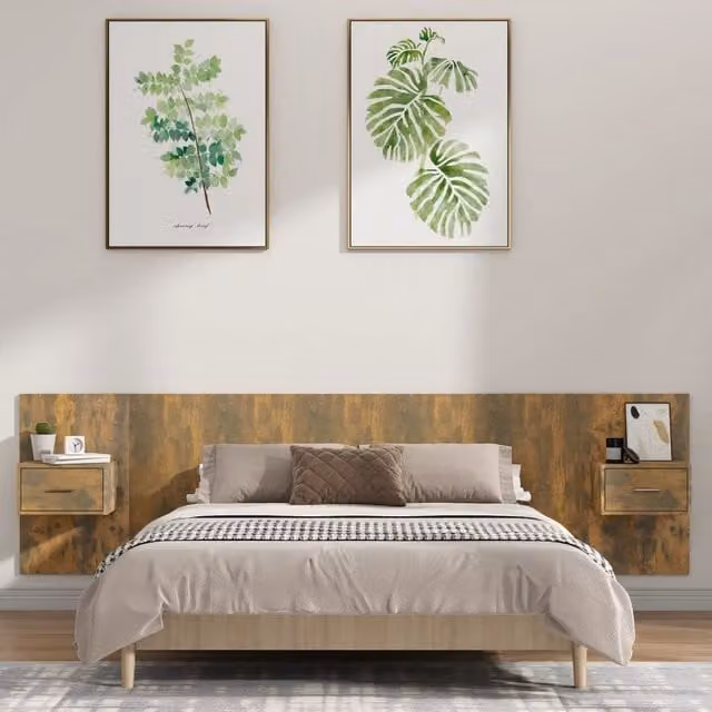 Berkfield Home Bed Headboard with Integrated Cabinets in Smoked Oak Brown Engineered Wood
