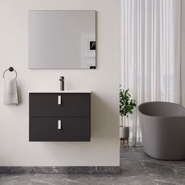 Banyetti Invicta 600mm Wall Hung Vanity with Lira Basin in Matt Black – 1