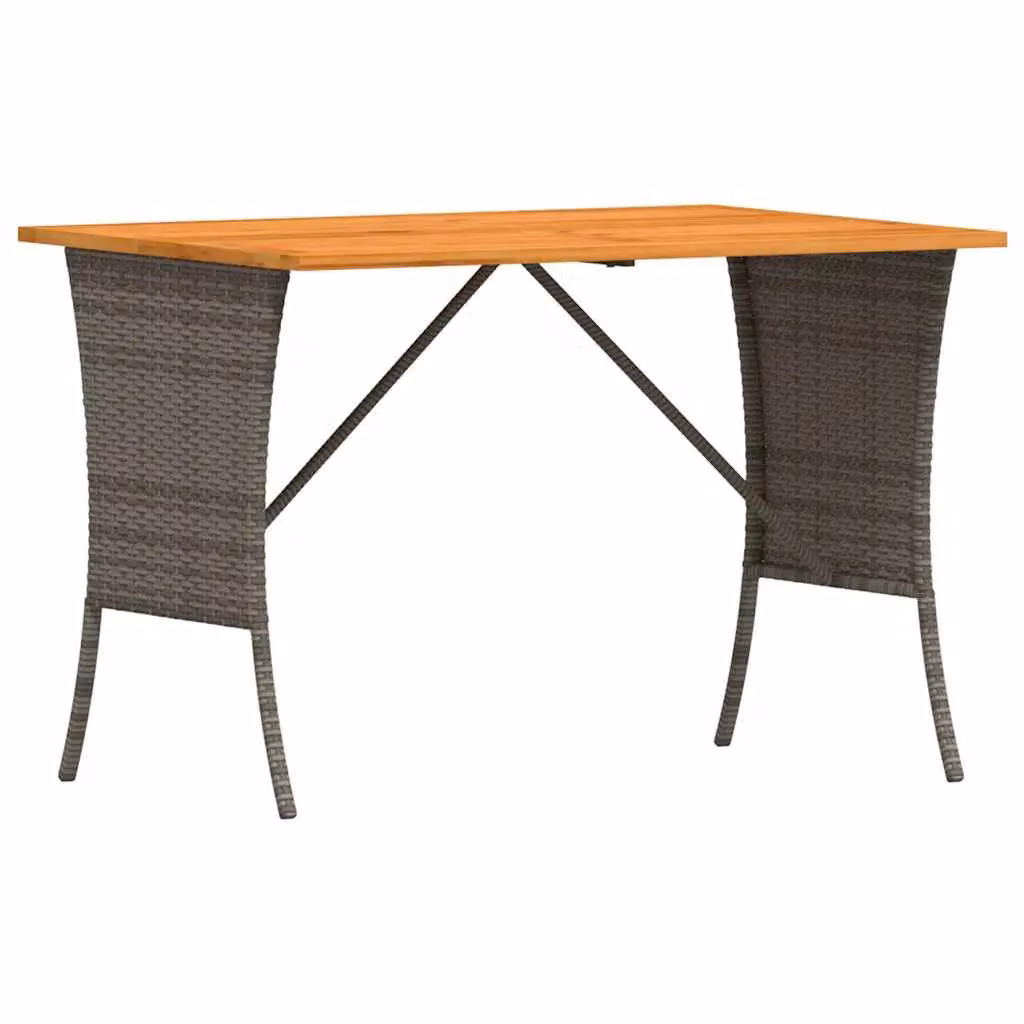 Berkfield Home Garden Table with Grey Poly Rattan and Acacia Wood Top, W/D/H: 105 x 75 x 72 cm – 2