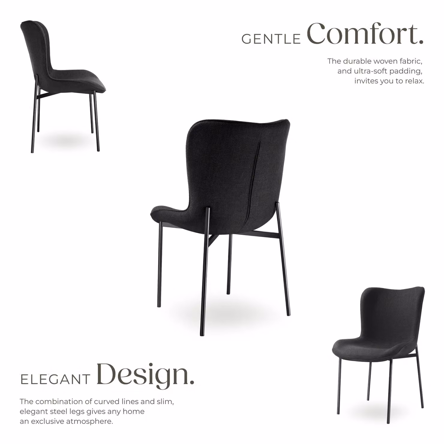tectake Tessa Set of 2 Dining Chairs in Black Woven Fabric – 3