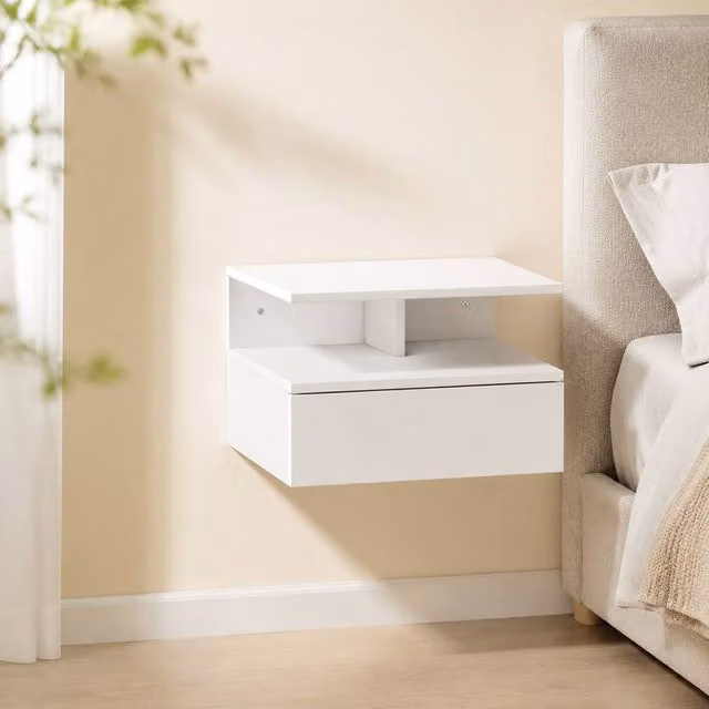 STILVORA Set of 2 Modern White Wall Mounted Bedside Tables