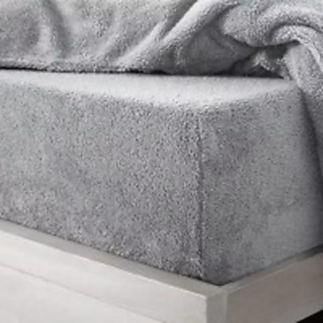 Homes-Linen Extra Deep Teddy Fleece Fitted Sheet in Silver, Double, W/D/H: 140 x 200 x 30 cm