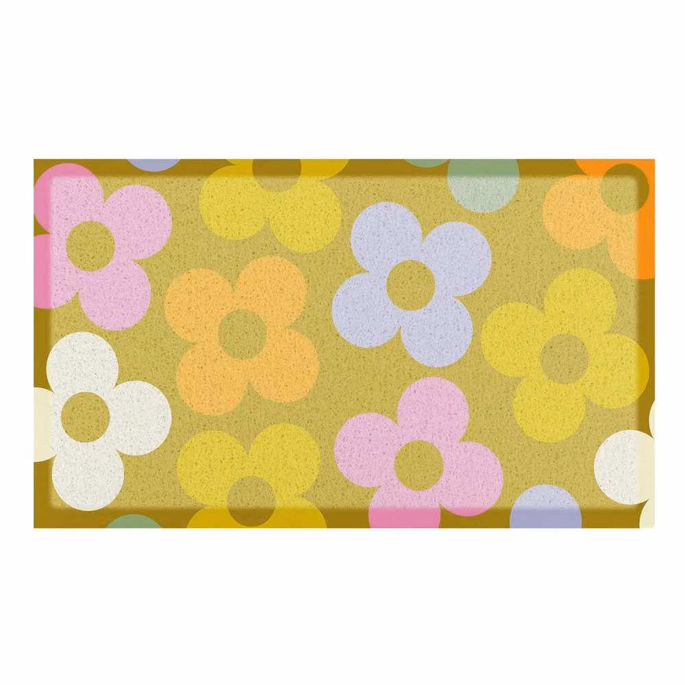 Artsy Mats Elizabeth Olwen Petals on Pistachio Indoor/Outdoor Doormat, Multicolour, W: 70 cm, D: 40 cm – 2