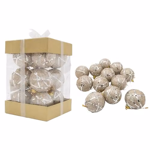 Shatchi 12-Piece Glittered Soft Foam Christmas Bauble Hanging Ornaments in Gold and Silver, Diameter: 4 cm