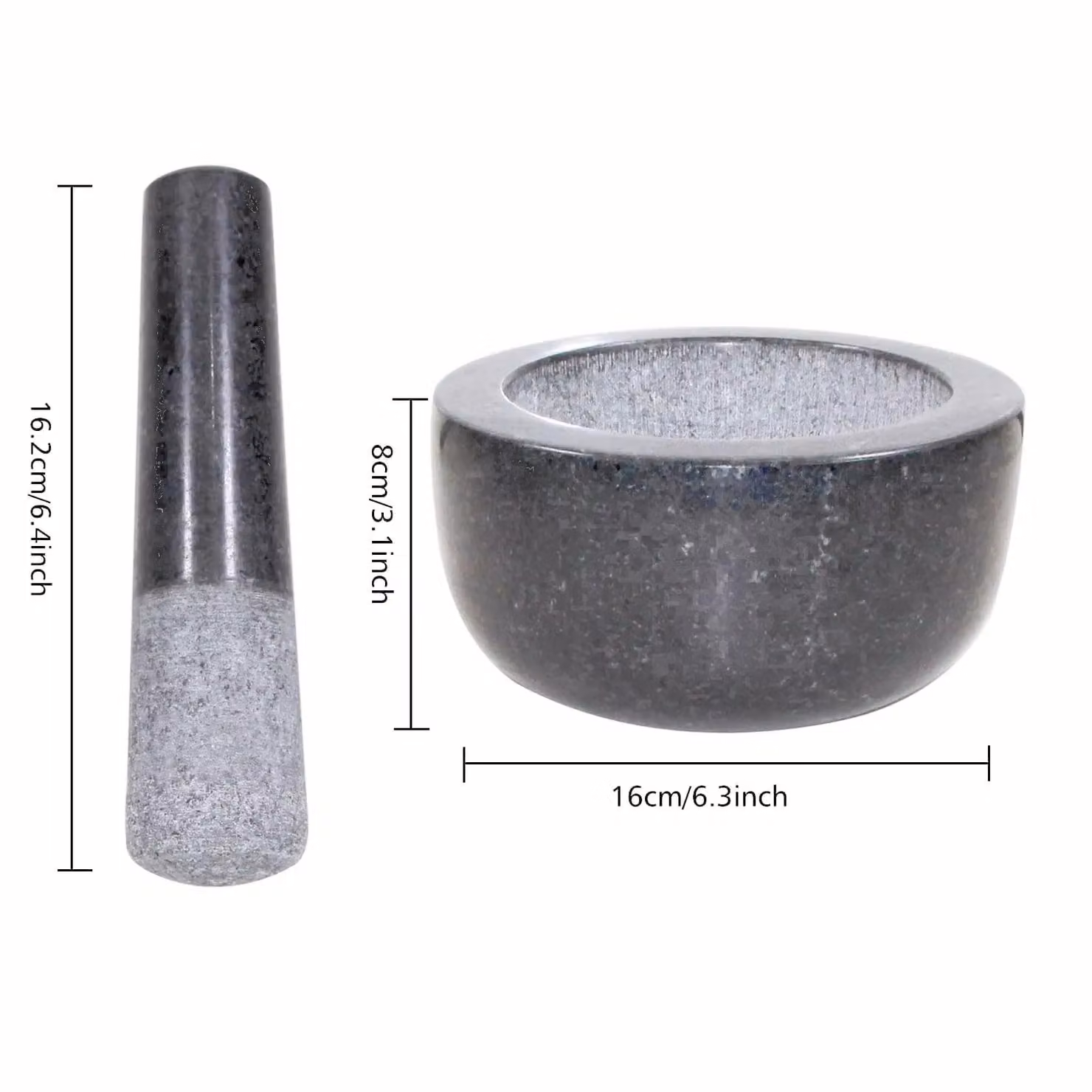 Simpa Black Granite Marble Mortar and Pestle Set in Dark Grey, Diameter: 16 cm – 3
