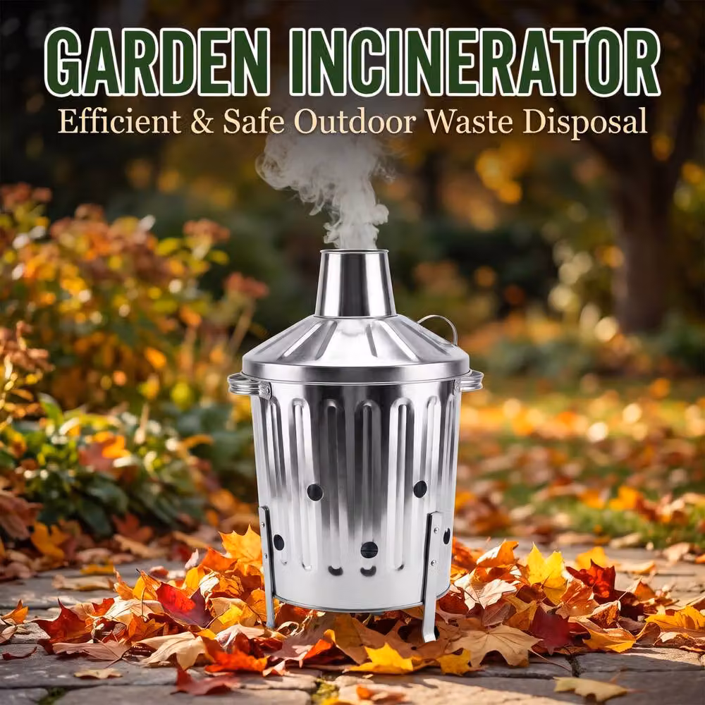 Crystals 15L Mini Garden Galvanised Steel Incinerator Fire Bin in Metallic Silver – 3