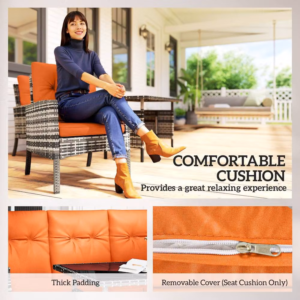 STILVORA Modern Garden Furniture Set with Dining Table and Cushions in Orange – 6