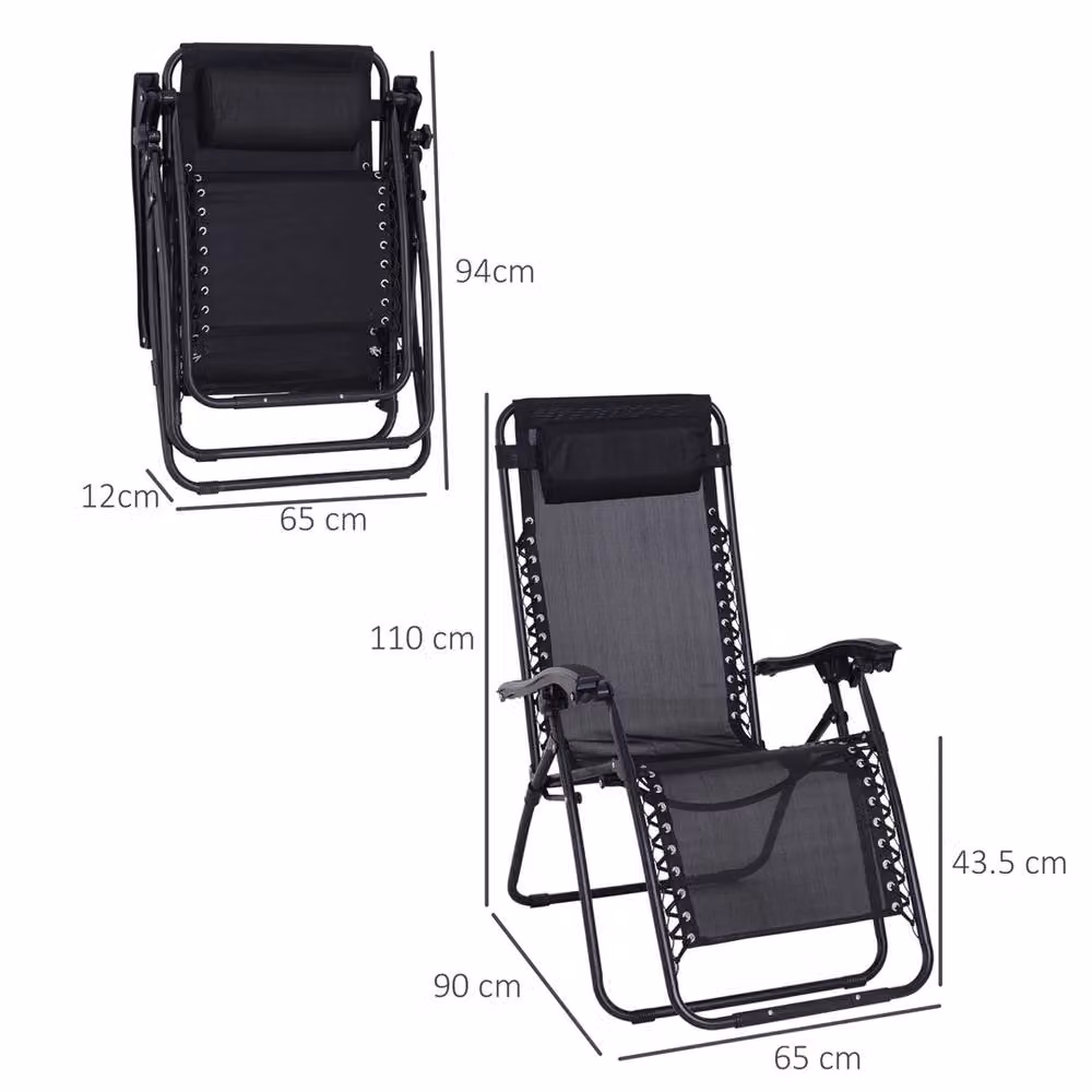 EONLION Black Reclining Outdoor Lounge Chair with Matt Steel Frame – 2