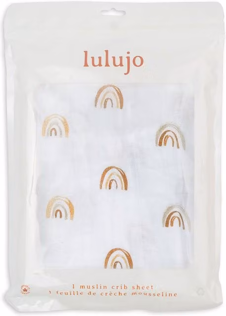 Lulujo Cotton Fitted Cot Sheet Rainbows Multicolour W/D/H: 140 x 70 x 1 cm