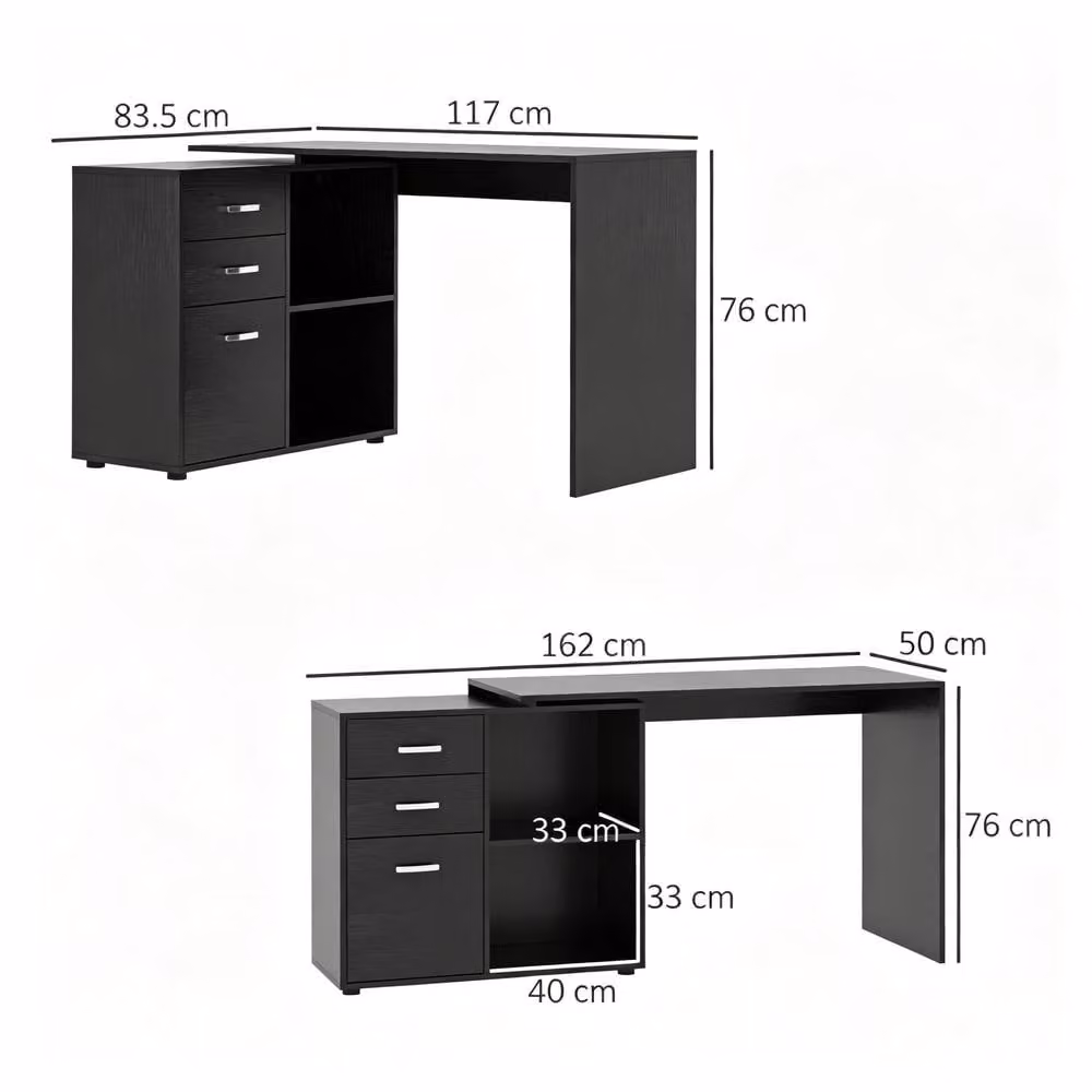 STILVORA L-Shaped Corner Desk with Drawers, Cabinet and Shelves in Black Matt MDF – 4
